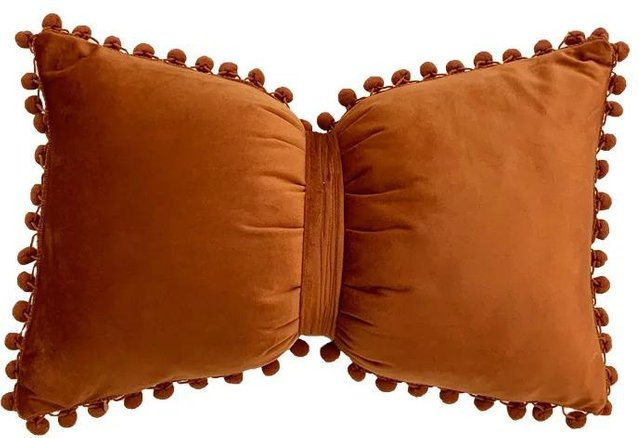 Bestbags Samtschleifenkissen mit Pompom als dekorativer Kissenbezug in Orange, B/H: 50 x 30 cm - Bild 1