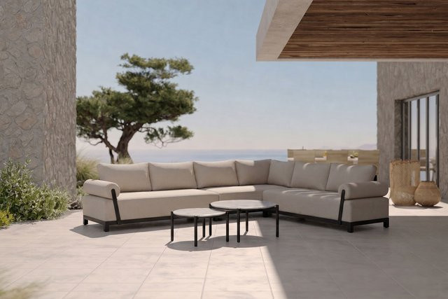 OUTFLEXX Altea Gartenlounge für 5-6 Personen aus Aluminium mit Polyesterbezug in Beige-Weiß - Bild 1