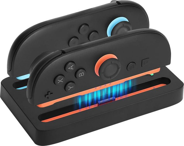 JazPlate Ladestation für Nintendo Switch 2 Joycons mit LED-Anzeige und USB Typ-C Ladekabel in Schwarz - Bild 1