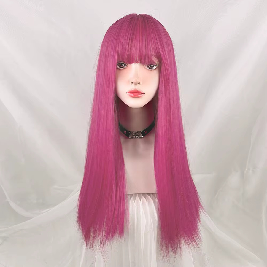 GAKA Perücke, lang, gerade, pink, mit Pony, synthetisch, Damen - Bild 2