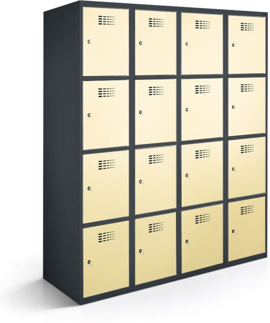 rotstahl Fächerschrank mit 16 Fächern in Elfenbein und anthrazitgrauem Korpus, B/T/H: 120 x 50 x 180 cm - Bild 1