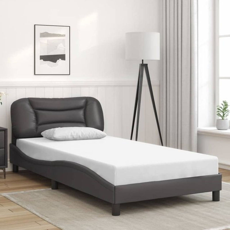 Vidaxl Polsterbett mit Kopfteil aus Kunstleder, Grau, B/T: 100 x 200 cm - Bild 1