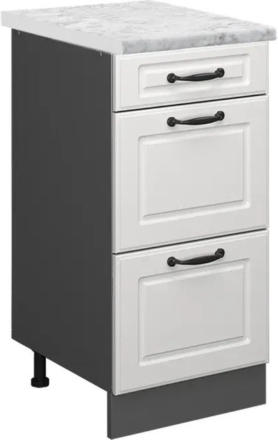 Vicco Küchenschrank R-Line Schubladenschrank in Weiß im Landhausstil mit Marmor-Optik, Breite: 40 cm - Bild 1