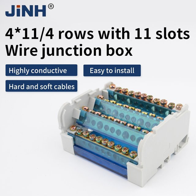JINH DIN-Schienen-Verteiler-Anschlusskasten, 4-stufiger einphasiger Klemmenblock mit 1/2 Zoll Stromversorgung und mehreren Ausgängen - Bild 1