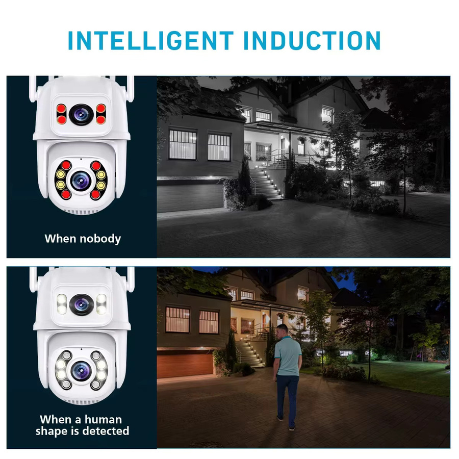 HAMROL 4K 8MP Dual-Objektiv WLAN PTZ-Kamera mit Dual-Bildschirm, IP66 wasserdicht, Nachtsicht, Menschenerkennung und Zwei-Wege-Audio, Farbe: Weiß - Bild 2