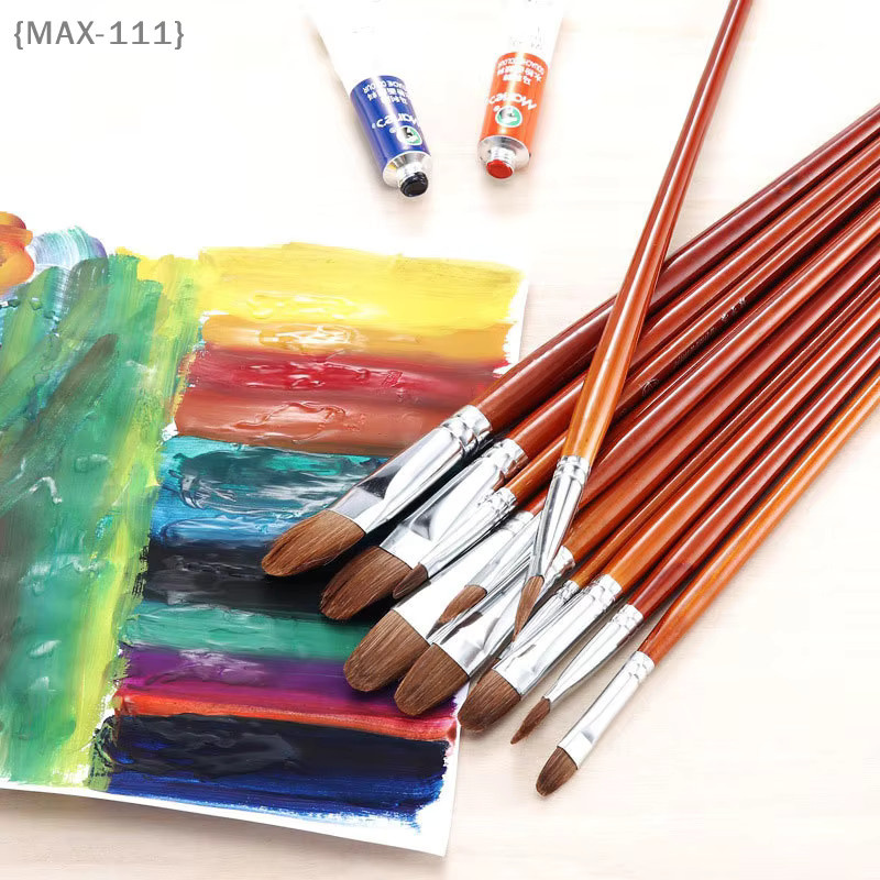 12-teiliges Wieselhaar-Ölmalpinsel-Set F2-MAX111 mit Haselnussförmigen Reihenpinseln und Birkenholzgriff in Braun für Acrylmalerei und Kunstbedarf - Bild 3