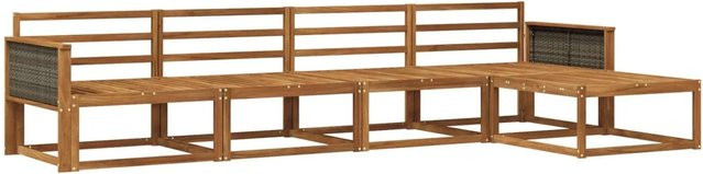 vidaXL Outdoor-Sofagarnitur aus Massivholz Akazie in Braun, 5-teiliges L-Shape Set mit Hocker und Armlehnen, UV-beständig - Bild 1