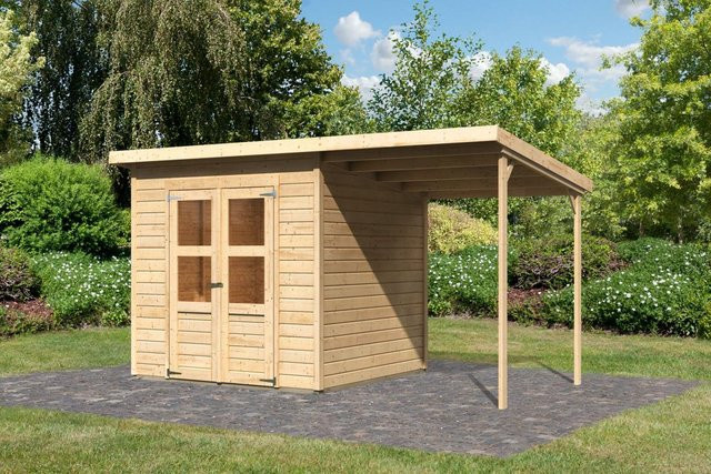 Gartenhaus Holz Merseburg 4 mit Anbaudach, B/T/H: 212 x 214 x 14 cm - Bild 1