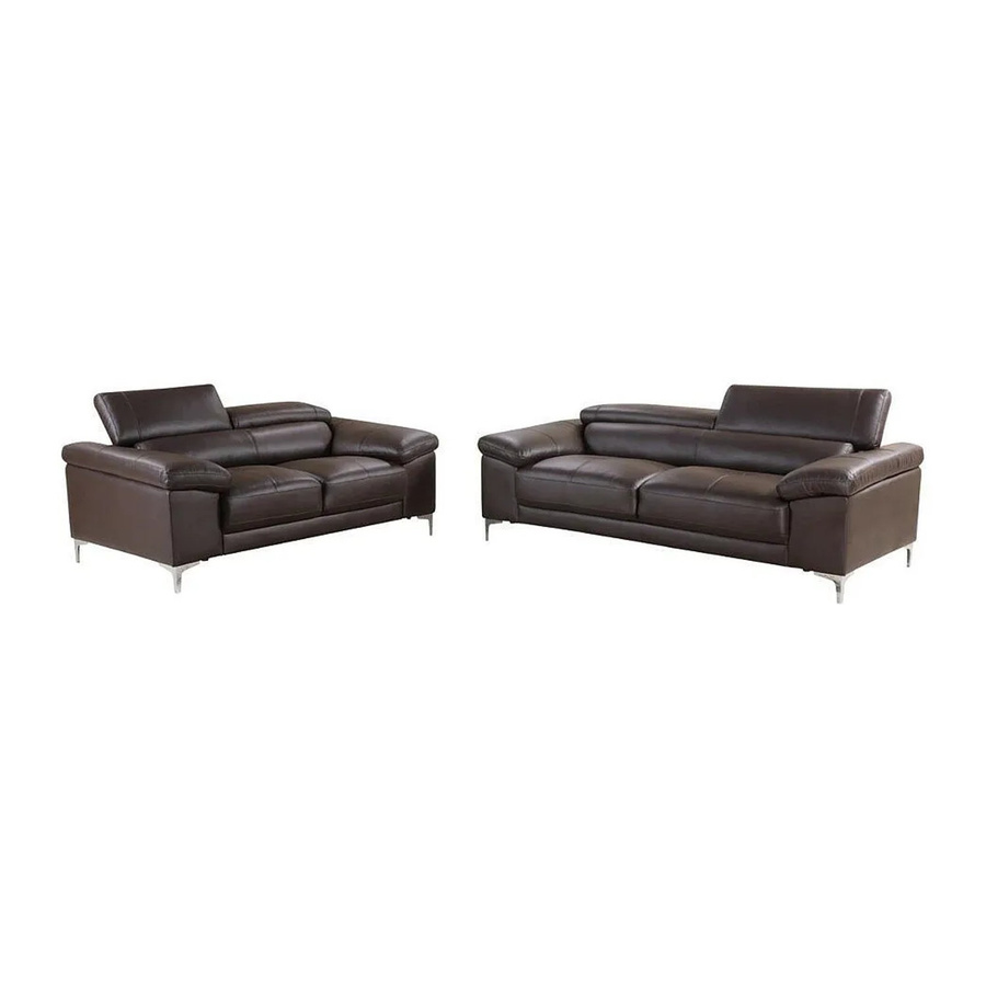 Couchgarnitur Solange Vente-unique in Schokoladenbraun, L-Form mit 3-Sitzer und 2-Sitzer aus Kunstleder, B/T/H: 210 x 176 x 73 cm - Bild 2