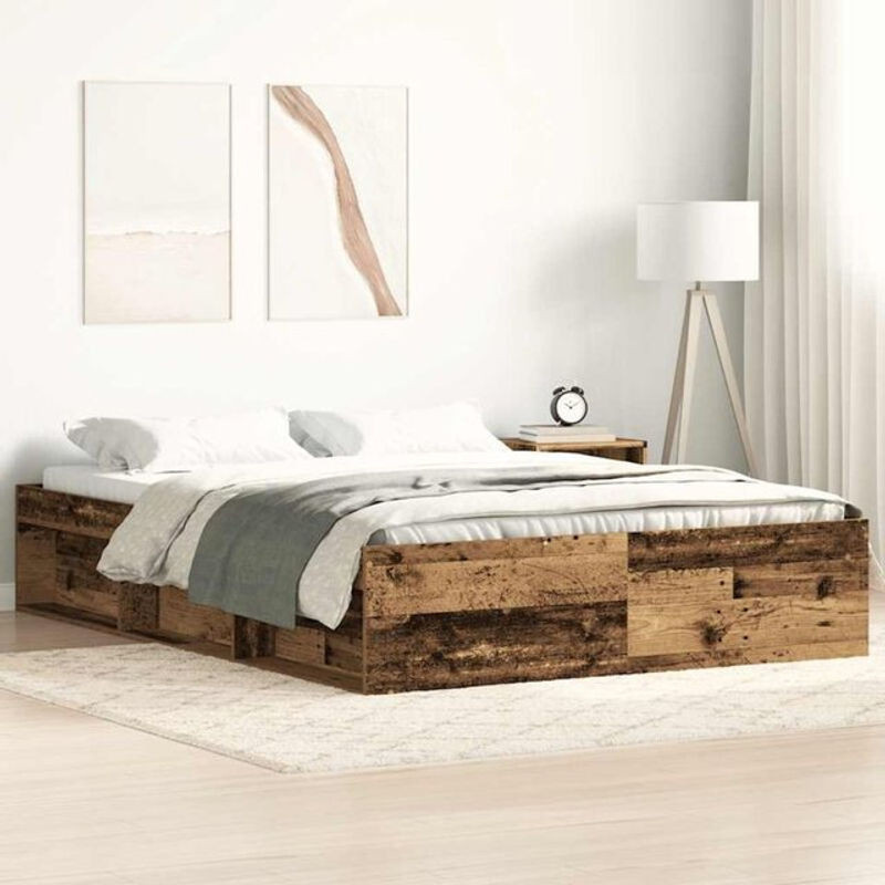Vidaxl Einzelbett Bettgestell aus Holzwerkstoff in Altholz-Optik Braun B: 120 cm, L: 200 cm - Bild 1