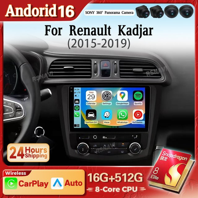 RSNAVI Android 16 Multimedia-Autoradio mit Carplay für Renault Kadjar, 2DIN Stereo Head Unit, Schwarz - Bild 1