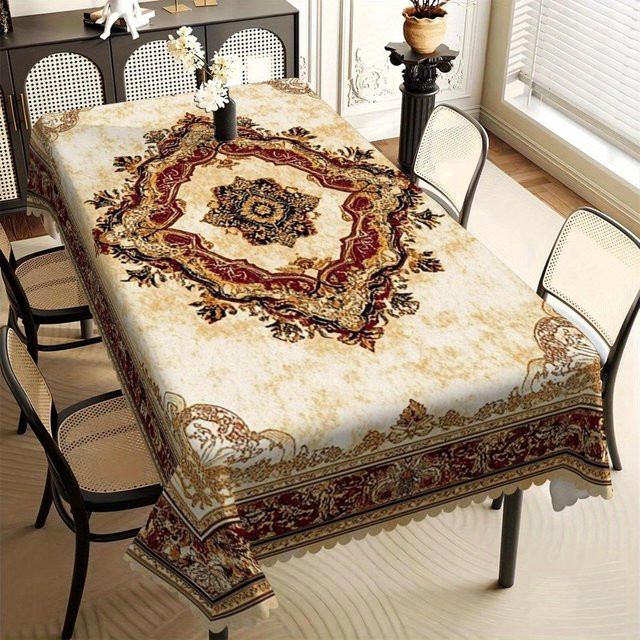 JMG Household Supplies Tischdecke Vintage Orientalisches Medaillon in Rot, Gold und Beige mit Blumenmuster, fleckenabweisend, B/T: 140 x 140 cm - Bild 1