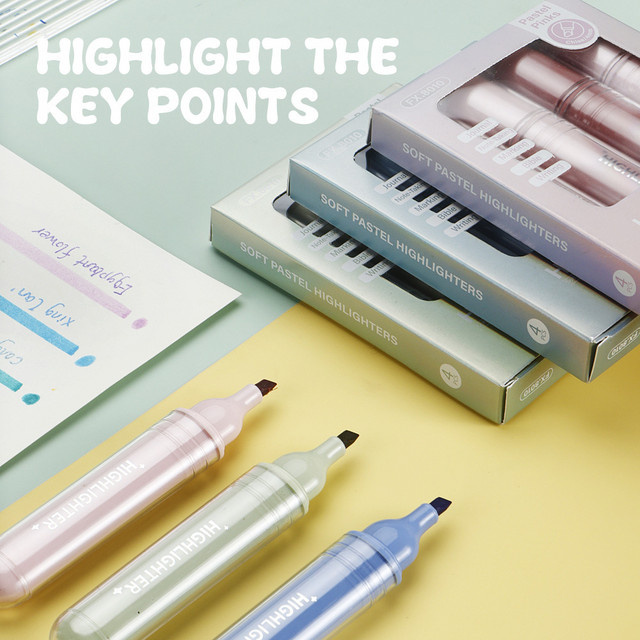 4er Set bunte Textmarker mit Keilspitze für Schule und Studium, Mehrfarbig - Bild 1