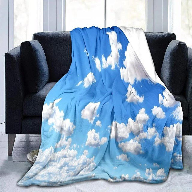 Kleine Wolke Kuscheldecke Blauer Himmel in Weiß und Blau, superweich und warm, B/B: 130 x 170 cm - Bild 1