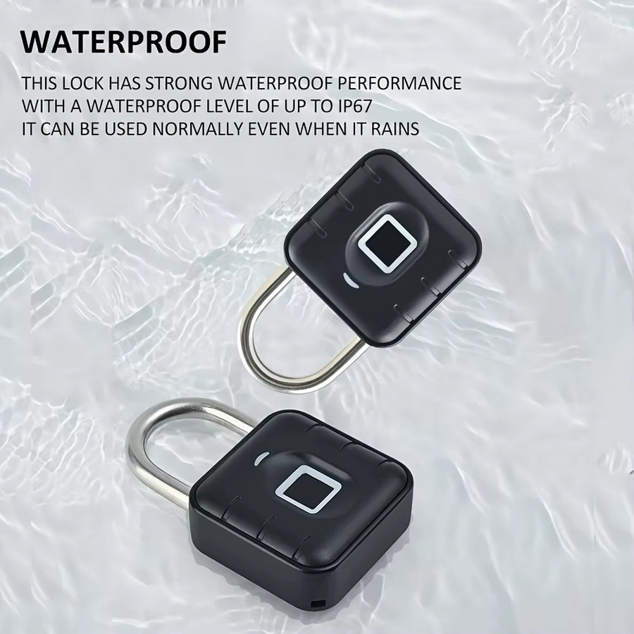 KERUI Fingerabdruck-Vorhängeschloss Schwarz, wasserdichtes und wiederaufladbares USB-Sicherheits-Vorhängeschloss für den Außenbereich - Bild 6