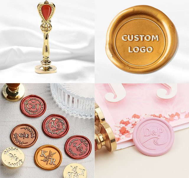 Personalisierter Wachssiegelstempel mit individuellem Anfangsbuchstaben und Logo-Design in Gold, Durchmesser: 2,5 cm, 3 cm oder 4 cm - Bild 1