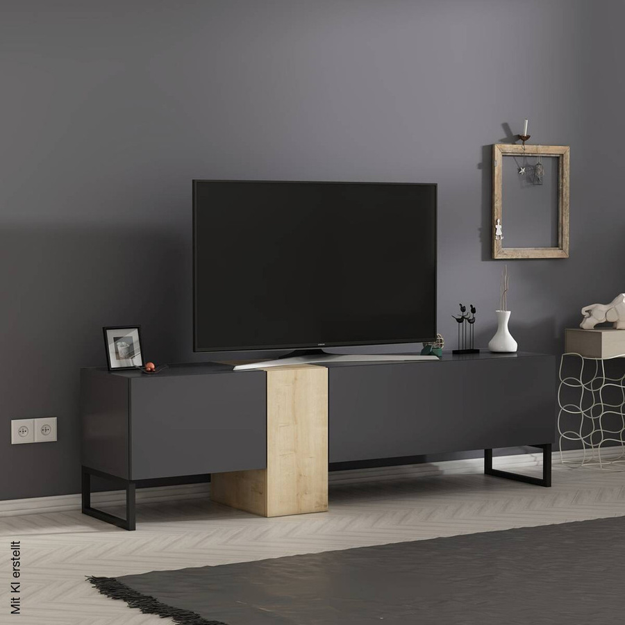Modernes TV-Lowboard Saphir in Anthrazit, B/H/T: 157 x 45 x 37 cm - Bild 2