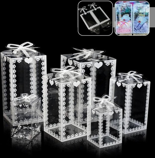 Durchsichtige Geschenkbox aus Kunststoff mit eleganter Schleife in Transparent, quadratische Aufbewahrungsbox für Weihnachten - Bild 1
