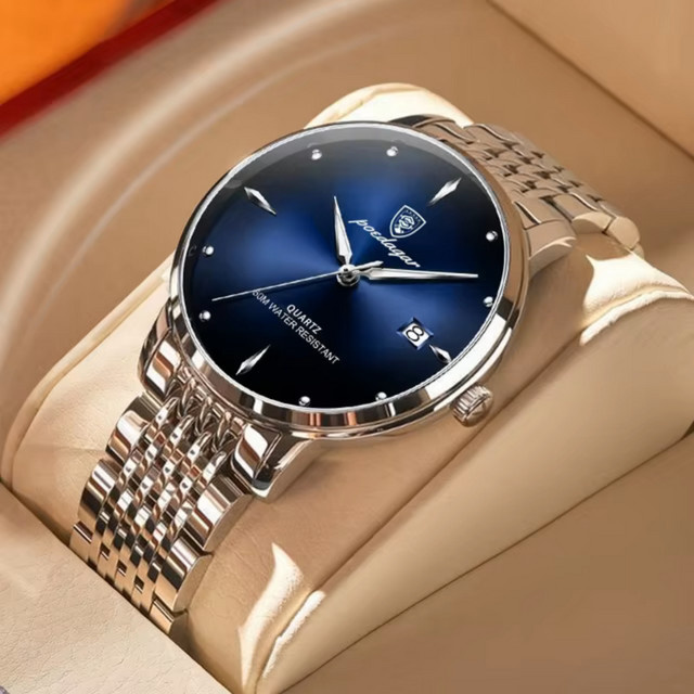 POEDAGAR Armbanduhr Quarz, Edelstahl, Blau, Herren - Bild 1