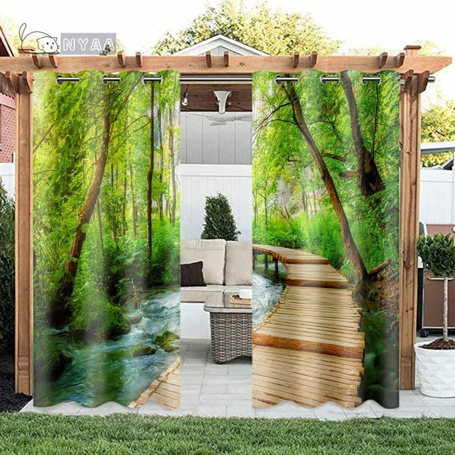 A Family Of Home Textiles Outdoor Pavillon Vorhang Grün, 2er-Set semi-transparent, B: 50 cm, H: 130 cm - Bild 1