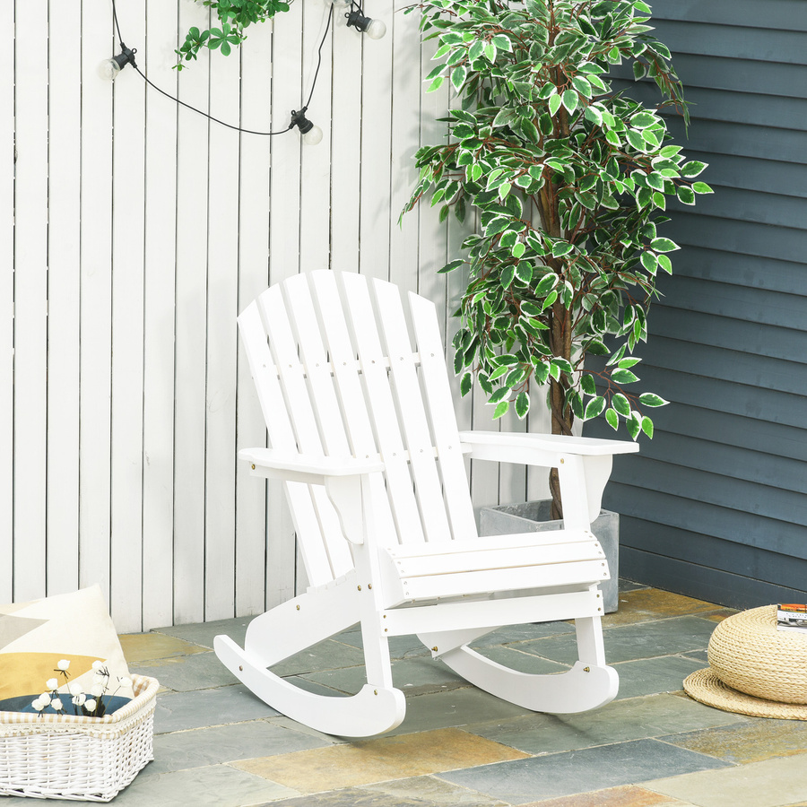 Outsunny Adirondack Gartenstuhl Schaukelstuhl aus Tannenholz in Weiß, wetterfest mit Armlehnen, B/T/H: 77 x 94 x 97 cm - Bild 2