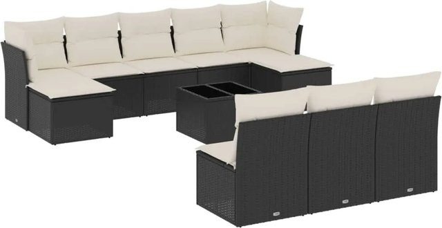 vidaXL 11-teilige Garten-Sofagarnitur in U-Form aus Polyrattan mit Kissen in Schwarz-Creme - Bild 1