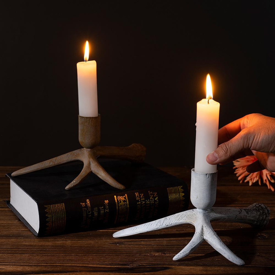 Retro Geweih Kerzenständer von Yiran Furniture aus Harz in Braun und Weiß für den Desktop - Bild 2
