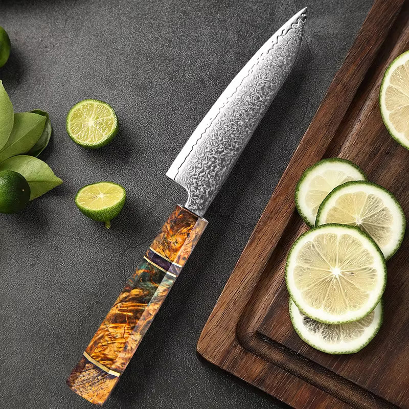 Xituo Damaskus Allzweckmesser aus Damaststahl mit achteckigem Holzgriff, 12,7 cm - Bild 5