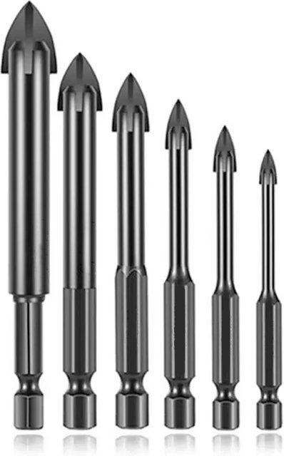 6-teiliges Hartmetall-Bohrer-Set für Glas und Fliesen in Schwarz mit Carbide-Spitzen - Bild 1