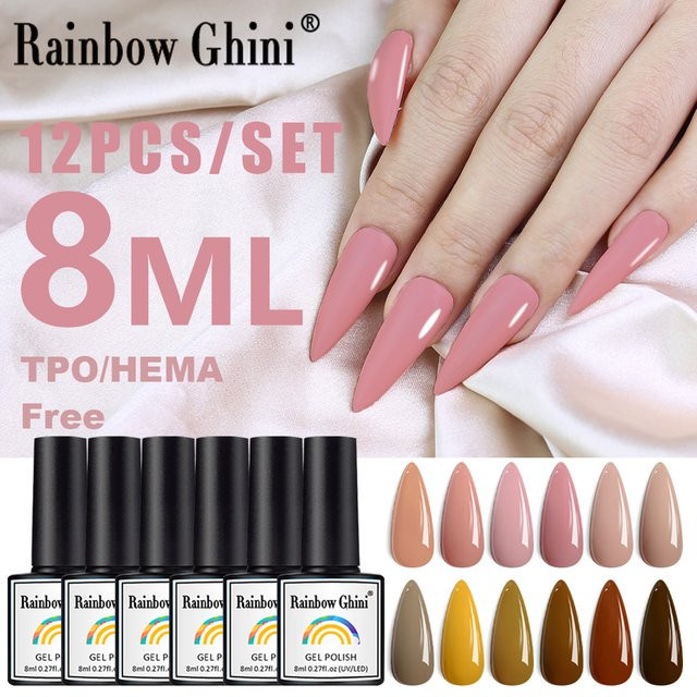 Rainbow Ghini Nagel Gel Set, Schwarz Weiß, 12 Teile, 8 ml - Bild 1