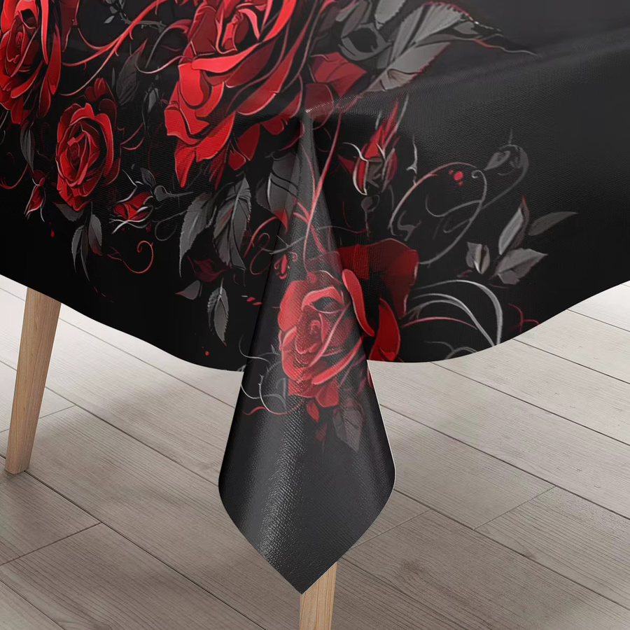 VIKAMA Quadratische Tischdecke mit floralem Rosendruck in Schwarz - Bild 4