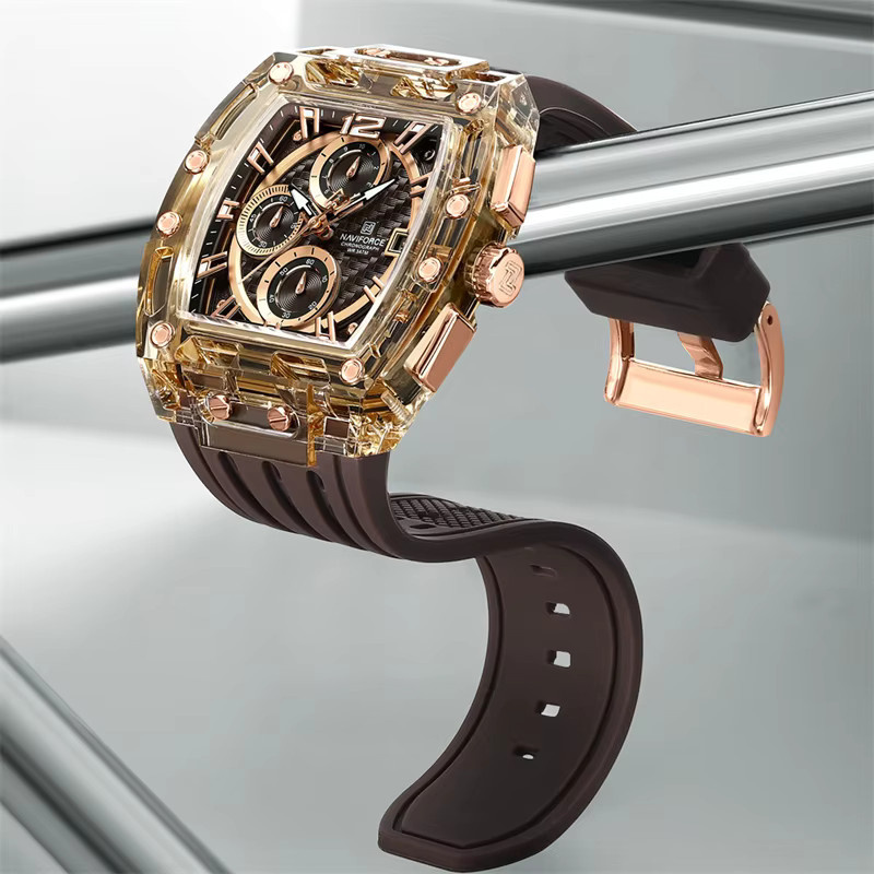 Naviforce Chronograph Armbanduhr, Quarz, Silikon, Schwarz, Herren - Bild 3