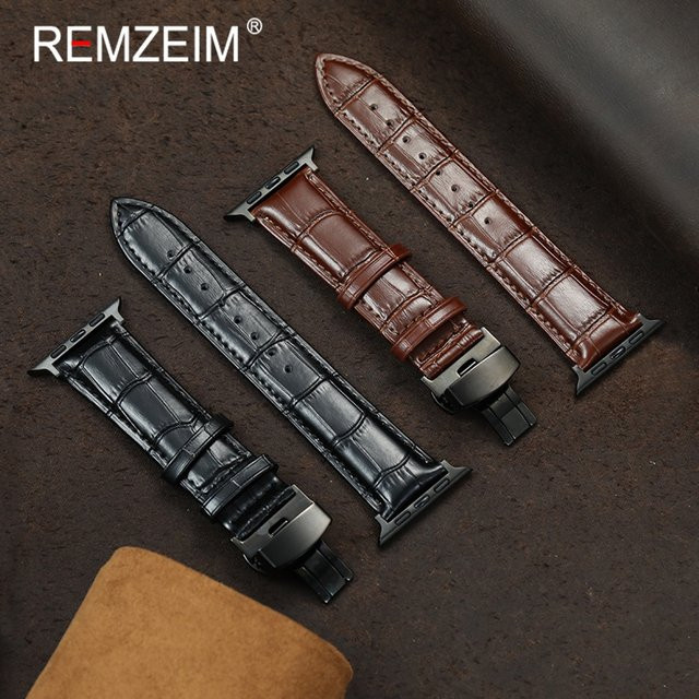 REMZEIM Uhrenarmband Leder, Butterfly-Schnalle, Herren - Bild 1