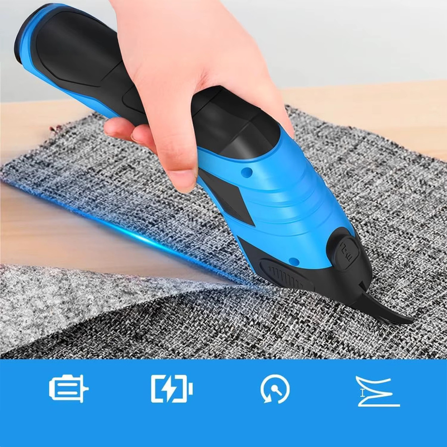 Kabellose elektrische Stoffschere mit 11000 U/min und 4 Wolframstahlklingen in Blau für Leder, Teppich und Textilien, 1500 mAh Akku - Bild 6