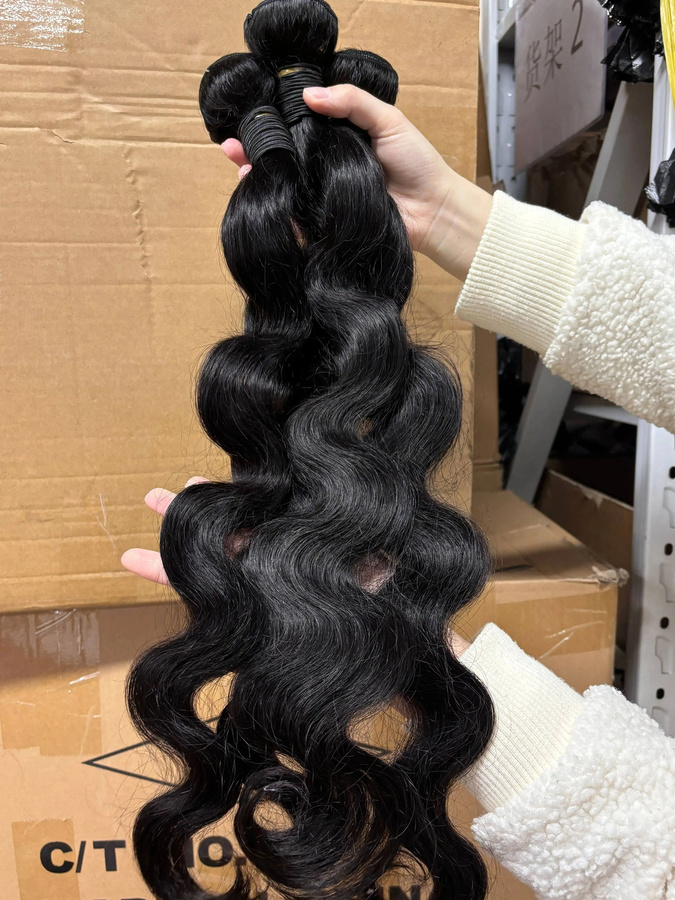 FIUMER Body Wave Echthaar-Bündel, Brasilianisches Rohhaar, Naturschwarz - Bild 7