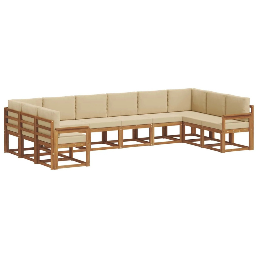 vidaXL Outdoor-Sofagarnitur aus Akazienholz in L-Form mit 10-teiligem Set, Farbe Natur und Beige - Bild 2