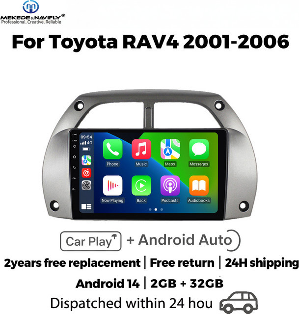 NAVIFANS Android 14 Multimedia-Autoradio für Toyota RAV4 CA20 XA20 (2001-2006) mit Drahtlosem CarPlay und Bluetooth, Schwarz - Bild 1