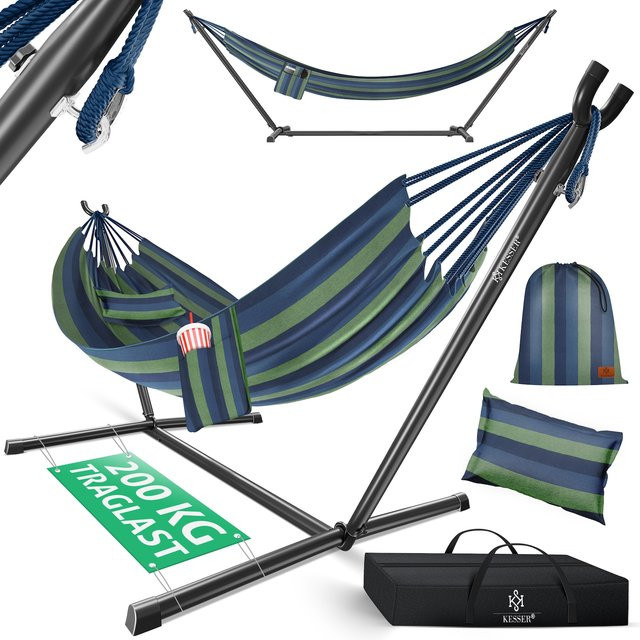 KESSER Doppelhängematte LAKE mit Gestell und Kissen, XXL Hängesessel für 2 Personen, Multicolor, Baumwolle und Polyester, Belastbarkeit 200 kg - Bild 1