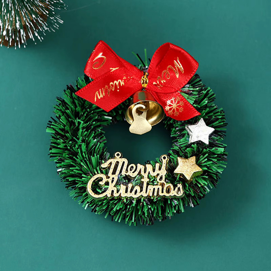 DKSHETOY Mini Weihnachtskranz mit Schleife in Grün als hängendes Ornament für Puppenhäuser und Weihnachtsdekoration - Bild 5