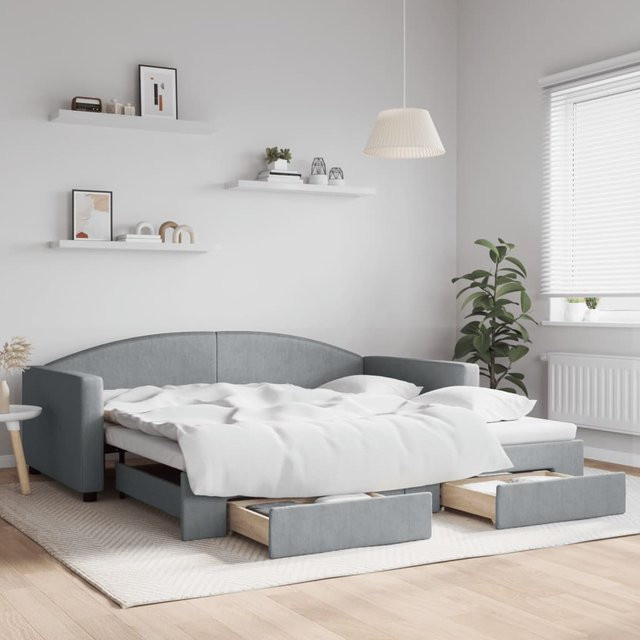 vidaXL Ausziehbarer Tagesbett mit Schubladen in Grau mit Polsterung und Schlaffunktion B/T/H: 100-120 x 200 x 75 cm - Bild 3