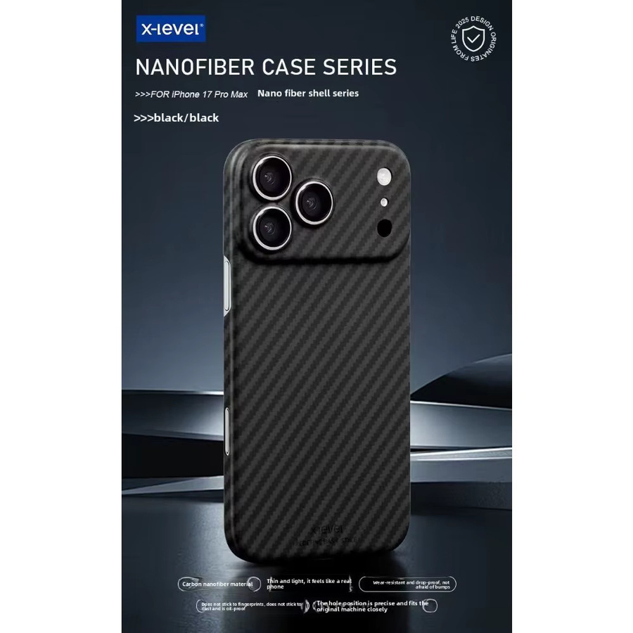 X-Level Kohlefaser Hülle für iPhone 17 Pro Max in Schwarz, leichte und stoßfeste Schutzhülle mit Anti-Fingerabdruck-Beschichtung - Bild 3