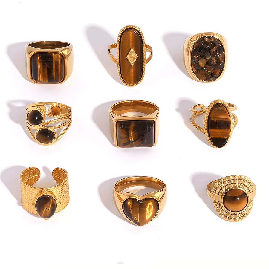 Uself Ring Edelstahl, brauner Stein, Gold, Damen, Vintage - Bild 6