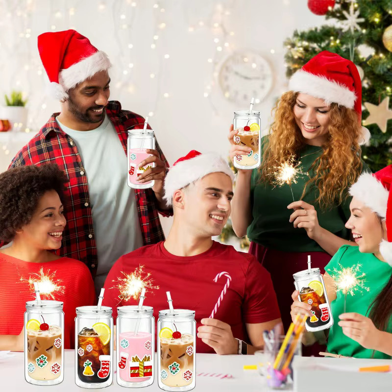 JONBT Doppelwandiger Schneekugel-Kunststoffbecher mit Weihnachtsstroh in Transparent und Grün, Trinkgeschirr für Kaffee oder Saft, Höhe: 15,2 cm, Breite: 7,8 cm - Bild 3