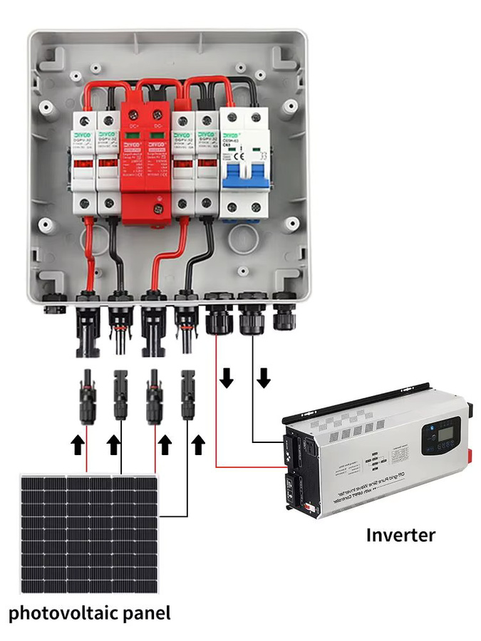 DIY GO PV Combiner Box Solar Photovoltaik mit 2 Eingängen und 1 Ausgang, IP65 wasserdicht, DC 500 V, inklusive Blitzschutz SPD und Sicherung MCB - Bild 5