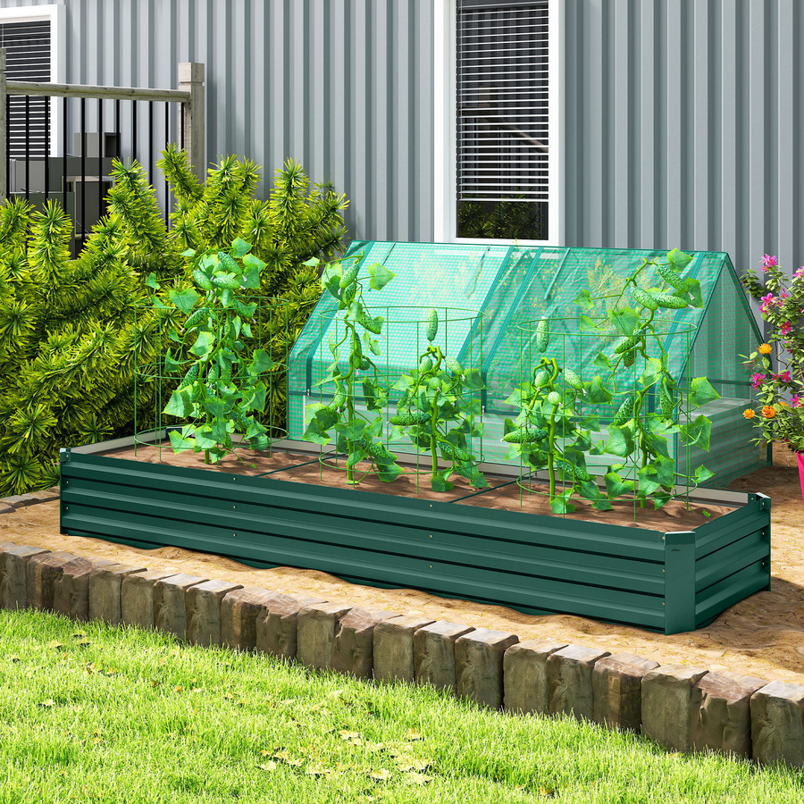 Outsunny Hochbeet aus Stahl in Grün, Pflanzbeet mit offenem Boden für Garten, Balkon und Terrasse, B/T/H: 240 x 60 x 30 cm - Bild 2