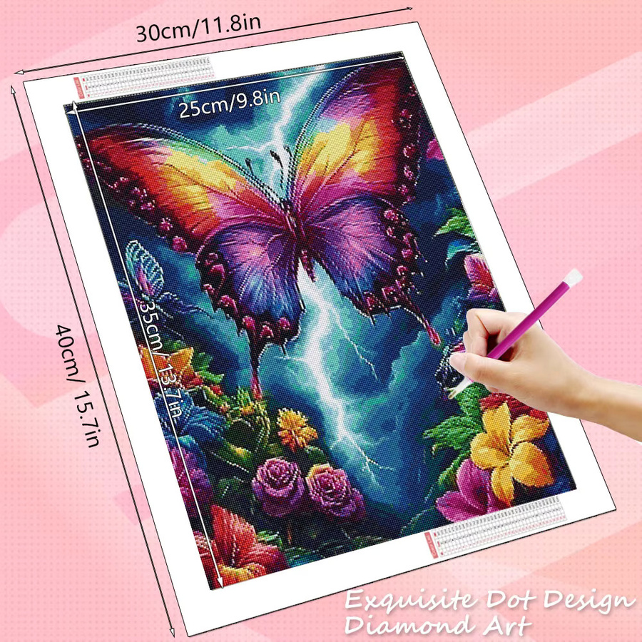 HUACAN Diamantmalerei DIY Set mit Schmetterling und Blumen Motiv in Multicolour, Breite: 40 cm, Höhe: 40 cm, Tiefe: 30 cm - Bild 1