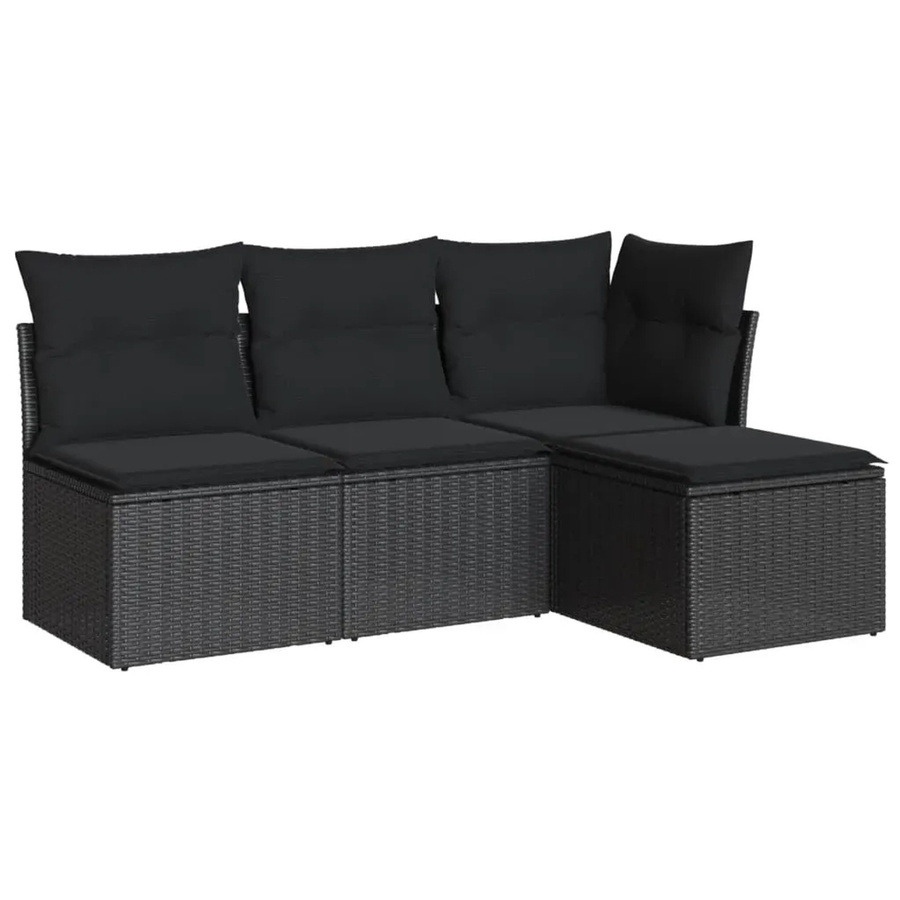 vidaXL 4-tlg Garten-Sofagarnitur aus Polyrattan in Schwarz mit Sitz- und Rückenkissen - Bild 2