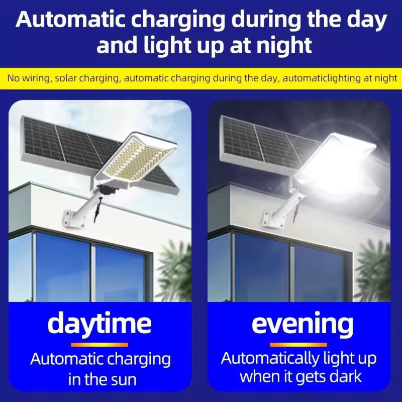YQCHEZI Solar-Straßenlaterne mit Dämmerungssensor, 6500W, 15000mAh, 7500k Kaltweiß, Weiße Solarleuchte für Garten, Hof und Terrasse - Bild 2