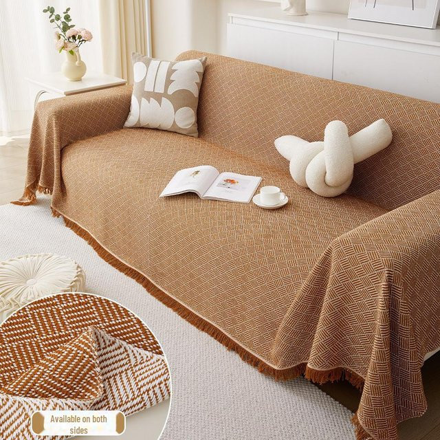 Reversibler Sofabezug von WoW Home in Braun mit geometrischem Design, B/H: 180 x 260 cm - Bild 1