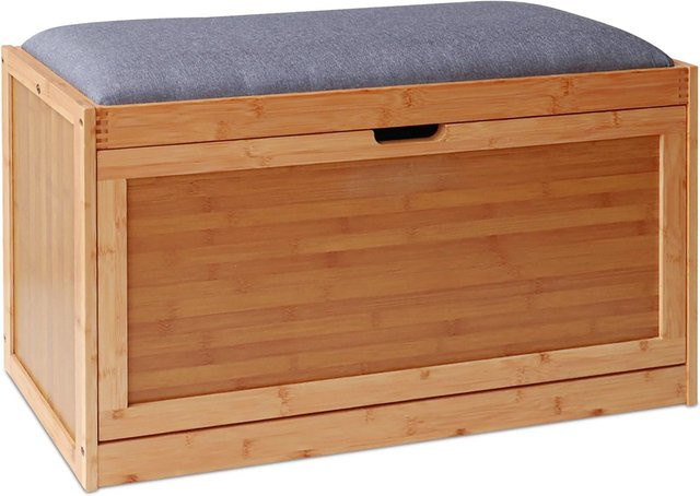 Relaxdays Schuhbank aus Bambus mit gepolsterter Sitzfläche in Grau, B/T/H: 80 x 49 x 30 cm - Bild 1